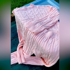 COPY - Women’s soft pink 2 piece chunky knit lounge wear. Sweater/ Leggings